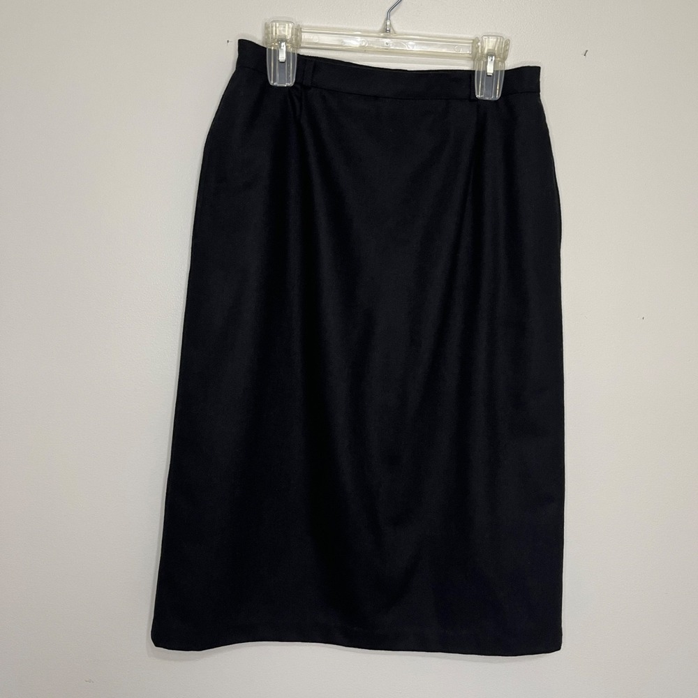 Vintage Black Wool Pleated A-Line Lined Skirt Women's 14 Academia Schoolgirl